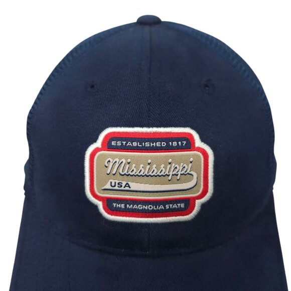 Mississippi Magnolia State Mesh Back Tuck Strap Cap Trucker Embroidered Logo Hat - Picture 7 of 14